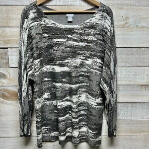 Chicos Sweater Womens 3 US XL Gray Marbled Long Sleeve Pullover